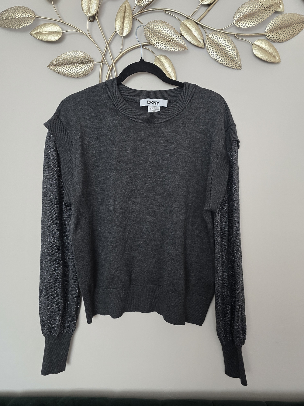 DKNY Dark Gray Crewneck Sweater Size L Rayon